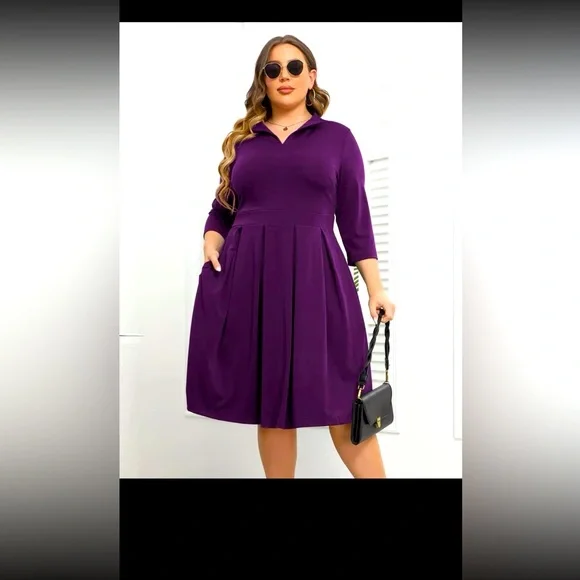 Dress Purple Shein Plus Size Formal Dresses Shein Dresses Nwt Shein Plus  Fold Pleated Hem Hidden Pocket Dress Size XL In Purple Color: Purple Size:  0x Mgmche01's Closet